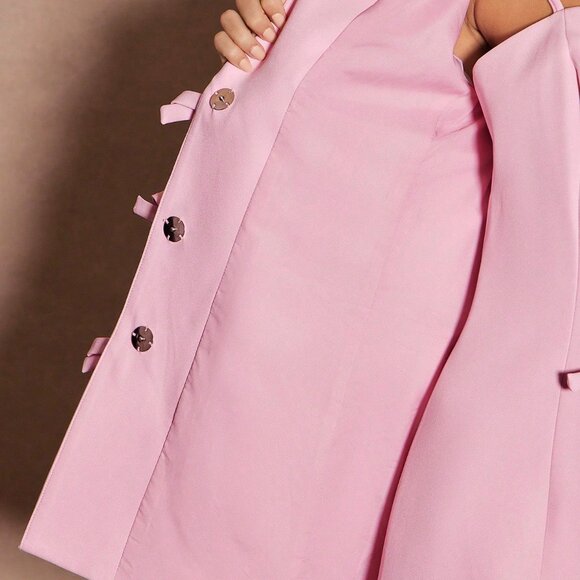 Pink Elegant Women's Lapel Collar Minimalist Blazer - Picture 9 of 9
